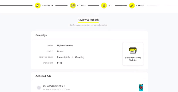 Publish Campaign to submit your ad campaign for review by Snapchat.