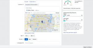 Location setting in Facebook Ads dashboard