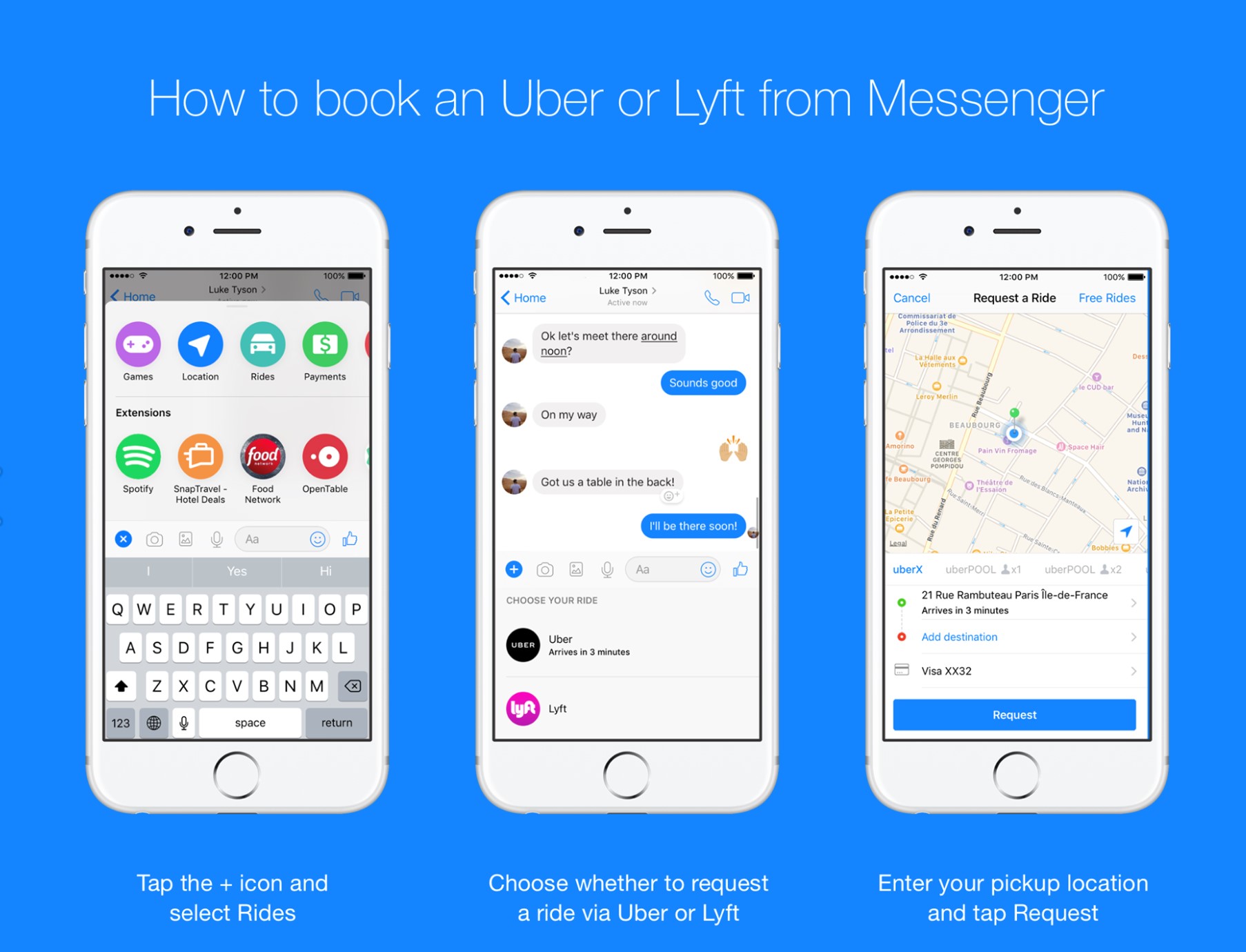 Booking an Uber/Lyft on Facebook Messenger