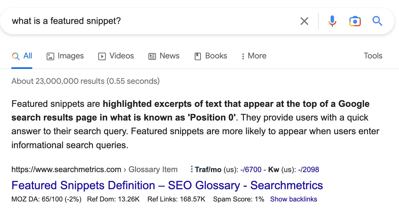 Google featured snippet on Search Engine Result Pages