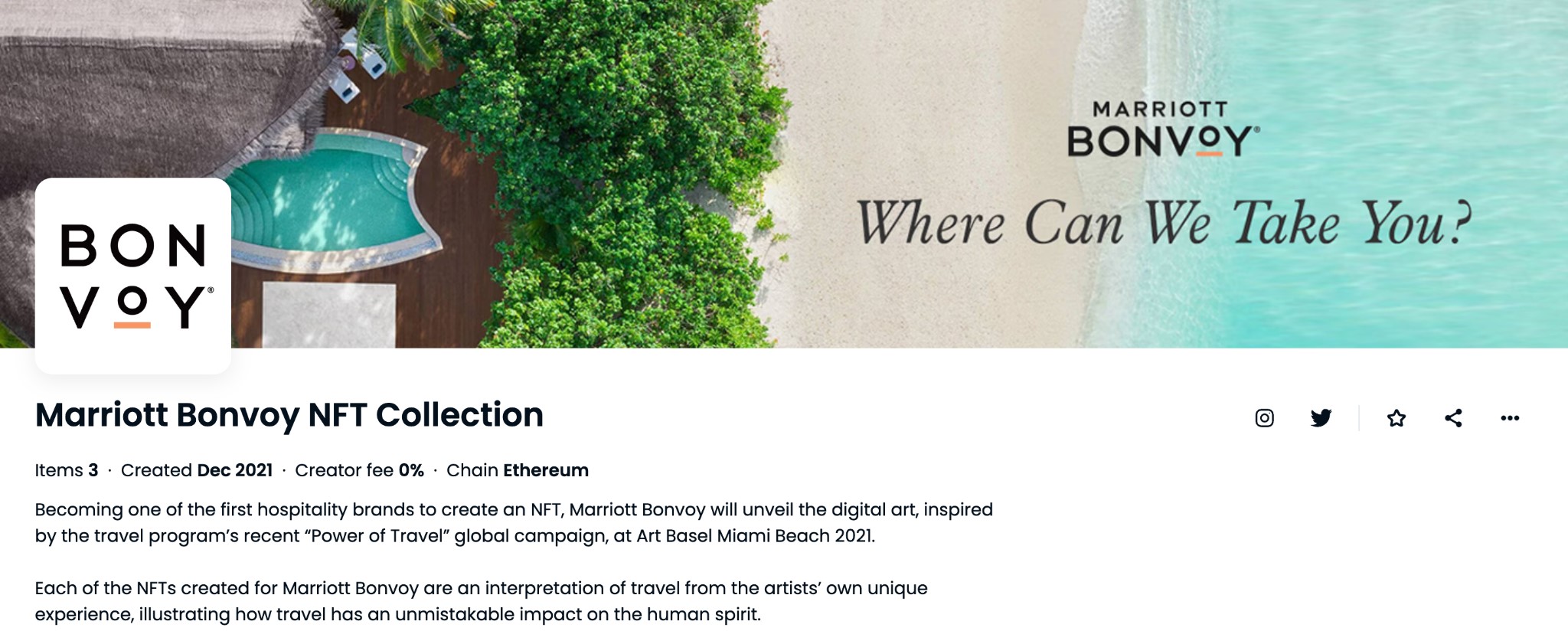 Marriott's Bonvoy NFT Collection description page