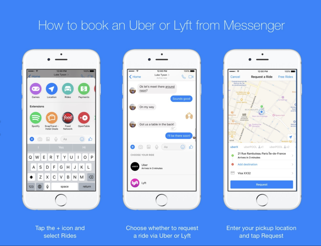Booking an Uber using Facebook messenger