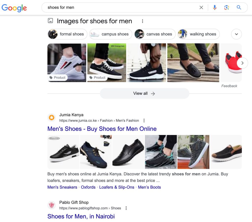 A picture of a search result on Google