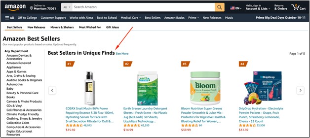 Best seller products on Amazon